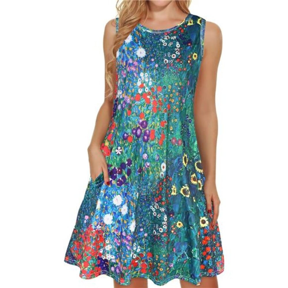 Women's Summer Dresses 2025 Beach Casual Sleeveless Floral Print Tank